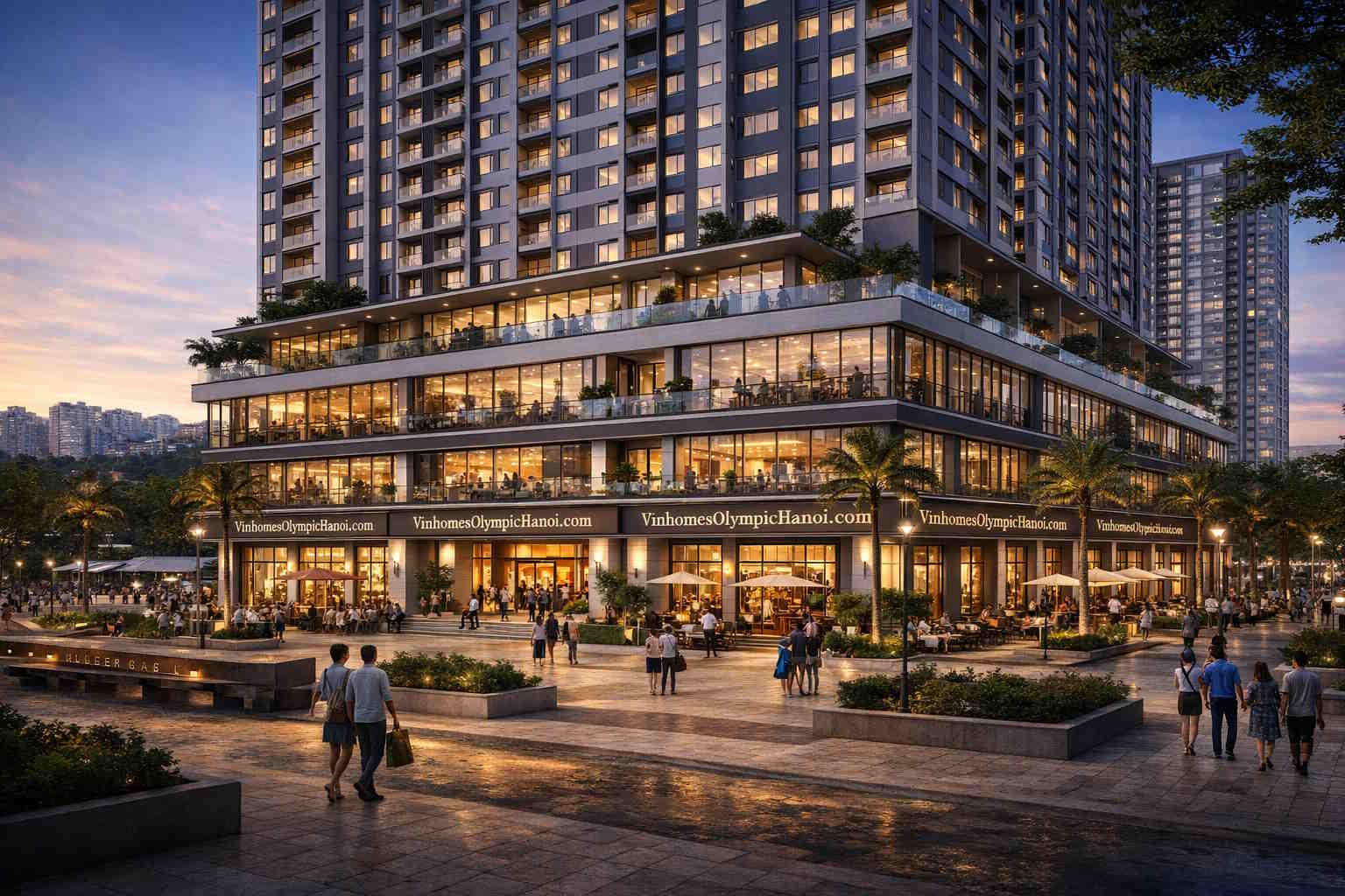 Phối cảnh Shophouse khối chân đế chung cư Vinhomes Olympic Ngọc Hồi
