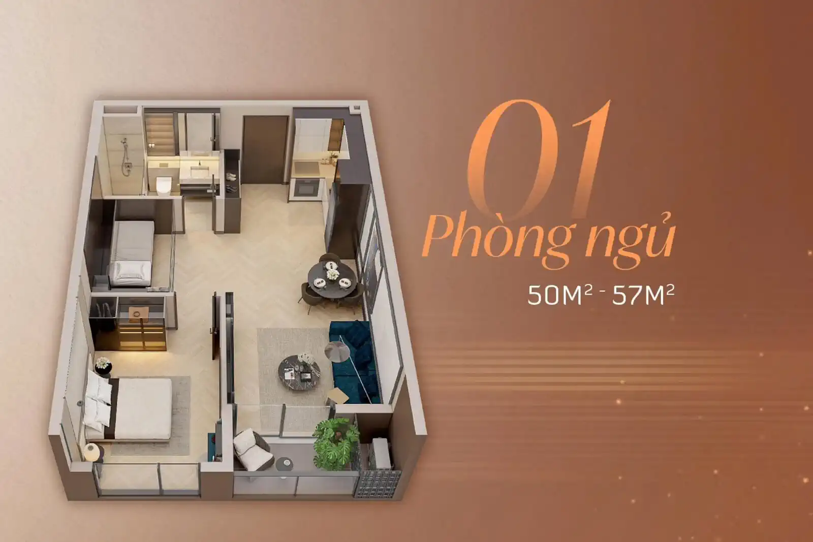 Mặt bằng thiết kế căn 1 ngủ dự án LakeView Tower Giải Phóng